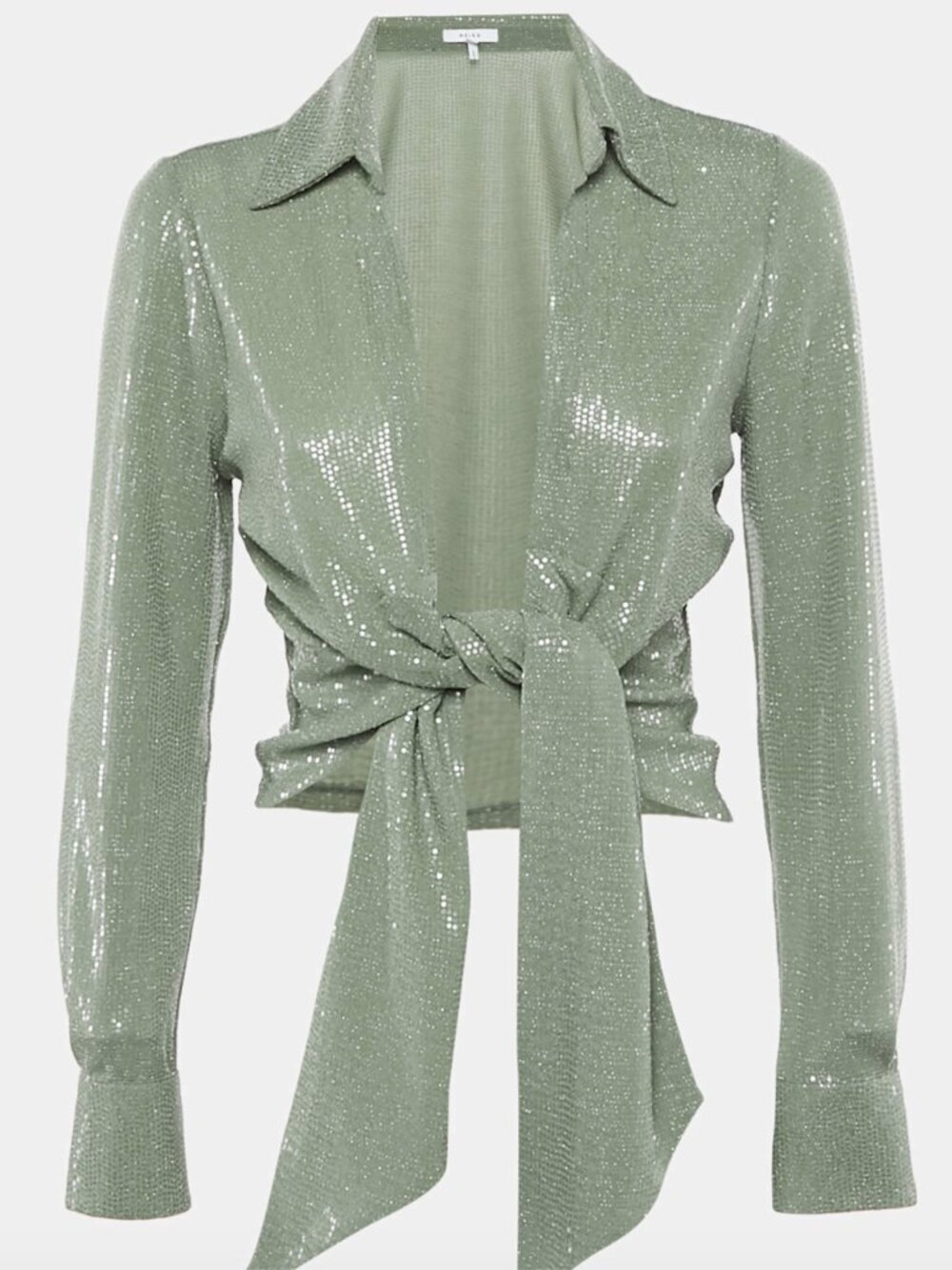 Reiss Green Sequin Jersey Tie-Up Detail Liana Crop Top NWT